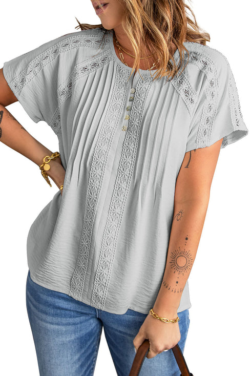 Crochet Eyelet Short Sleeves Top