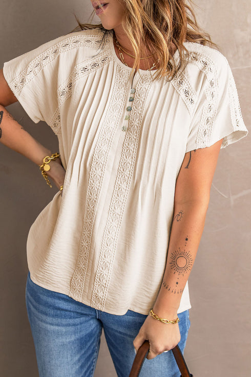 Crochet Eyelet Short Sleeves Top