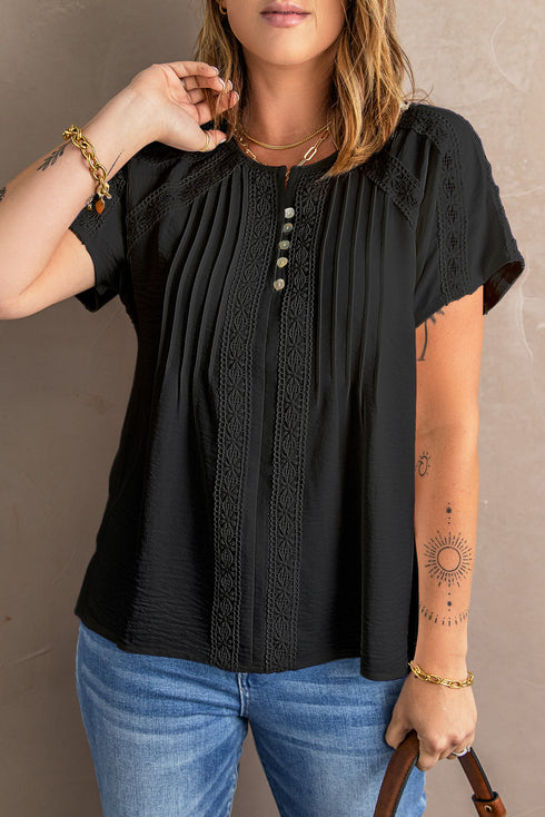 Crochet Eyelet Short Sleeves Top