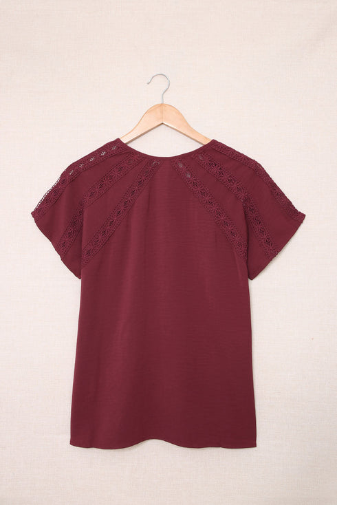 Crochet Eyelet Short Sleeves Top