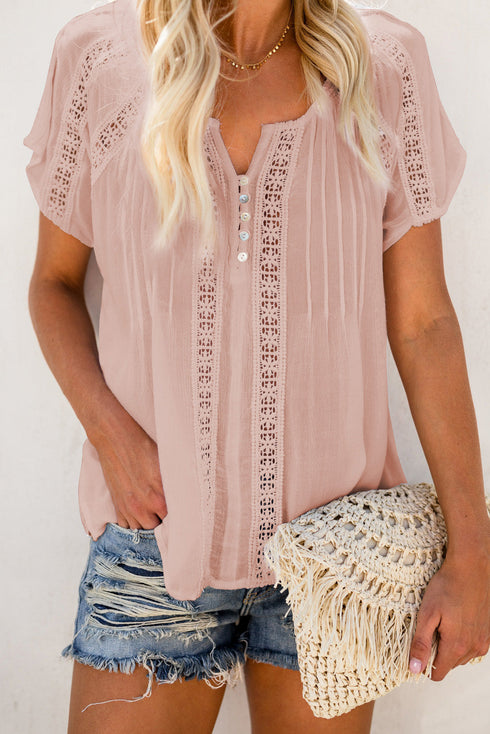 Crochet Eyelet Short Sleeves Top