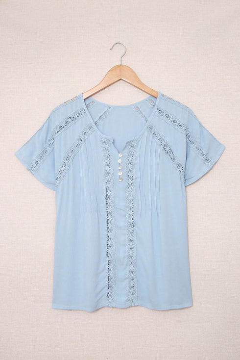 Crochet Eyelet Short Sleeves Top