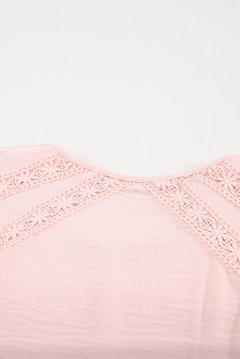 Crochet Eyelet Short Sleeves Top
