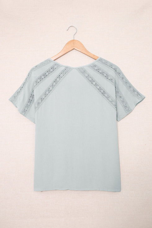 Crochet Eyelet Short Sleeves Top
