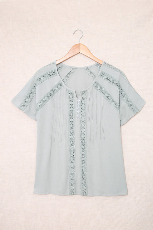 Crochet Eyelet Short Sleeves Top