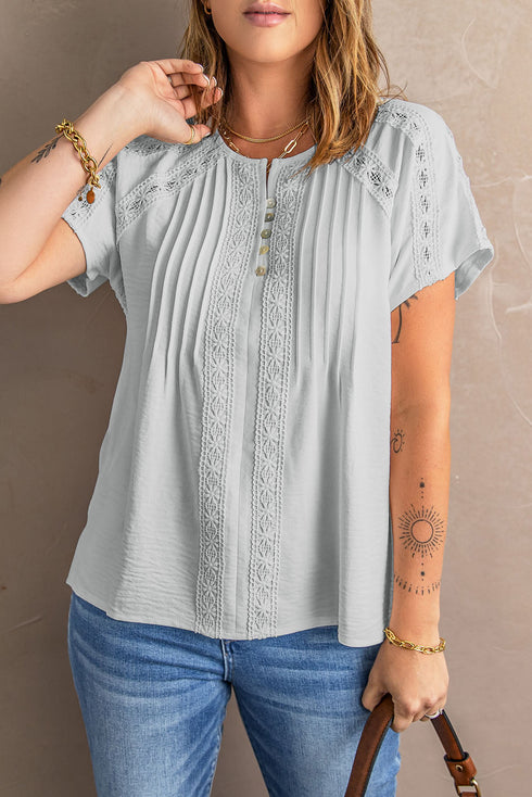 Crochet Eyelet Short Sleeves Top