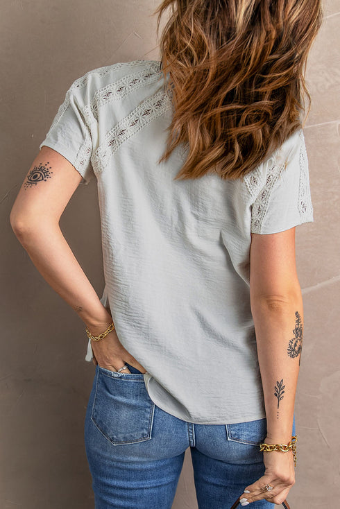 Crochet Eyelet Short Sleeves Top