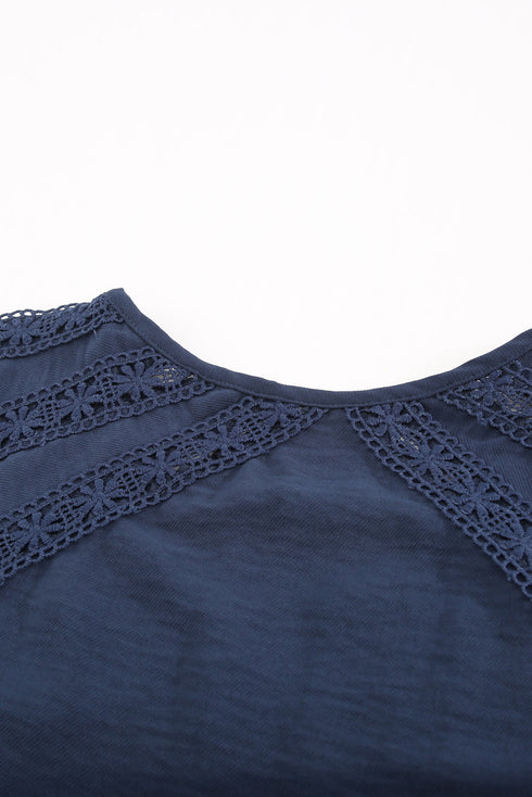 Crochet Eyelet Short Sleeves Top