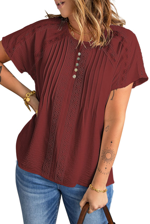 Crochet Eyelet Short Sleeves Top