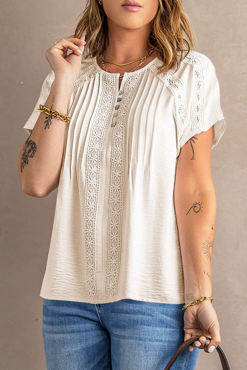 Crochet Eyelet Short Sleeves Top