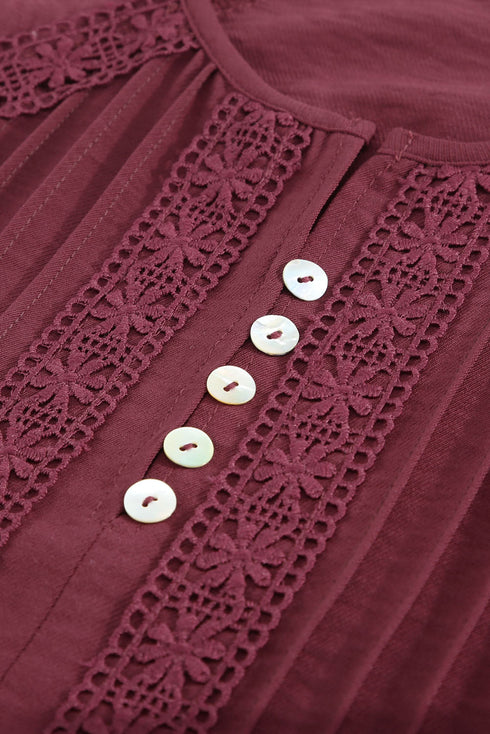 Crochet Eyelet Short Sleeves Top