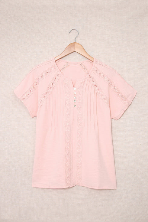 Crochet Eyelet Short Sleeves Top