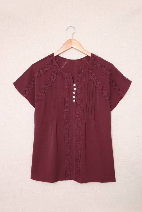 Crochet Eyelet Short Sleeves Top