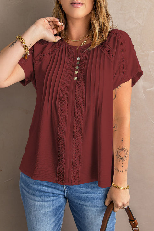 Crochet Eyelet Short Sleeves Top