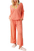 Crochet Floral Accent Textured Wide Leg Pants Set