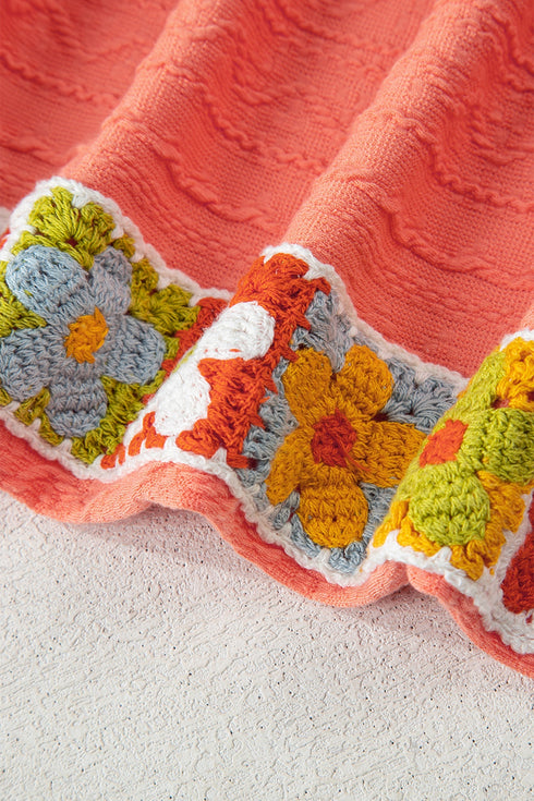 Crochet Floral Accent Textured Wide Leg Pants Set