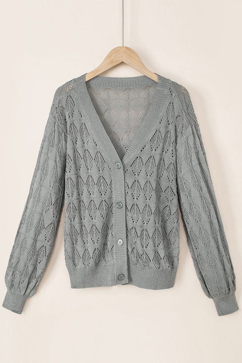 Crochet Knit V-Neck Button Front Long Sleeve Lightweight Cardigan Sweater