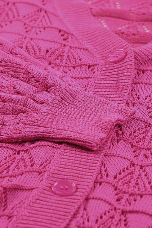 Crochet Knit V-Neck Button Front Long Sleeve Lightweight Cardigan Sweater