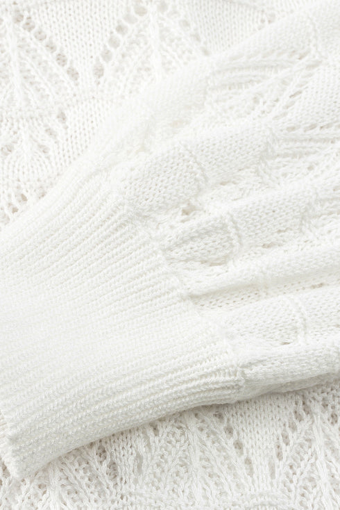 Crochet Knit V-Neck Button Front Long Sleeve Lightweight Cardigan Sweater