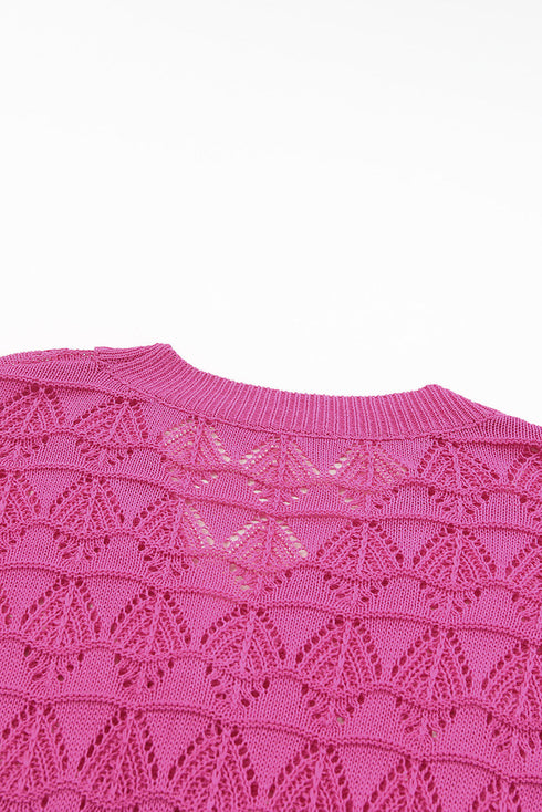 Crochet Knit V-Neck Button Front Long Sleeve Lightweight Cardigan Sweater