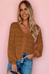 Crochet Knit V-Neck Button Front Long Sleeve Lightweight Cardigan Sweater