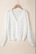 Crochet Knit V-Neck Button Front Long Sleeve Lightweight Cardigan Sweater