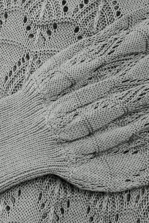 Crochet Knit V-Neck Button Front Long Sleeve Lightweight Cardigan Sweater