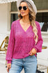 Crochet Knit V-Neck Button Front Long Sleeve Lightweight Cardigan Sweater
