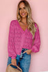 Crochet Knit V-Neck Button Front Long Sleeve Lightweight Cardigan Sweater