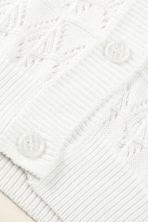 Crochet Knit V-Neck Button Front Long Sleeve Lightweight Cardigan Sweater