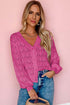 Crochet Knit V-Neck Button Front Long Sleeve Lightweight Cardigan Sweater