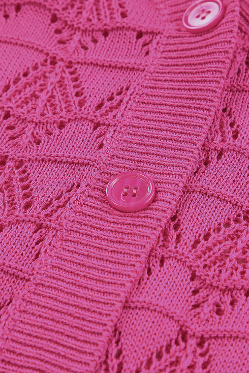 Crochet Knit V-Neck Button Front Long Sleeve Lightweight Cardigan Sweater