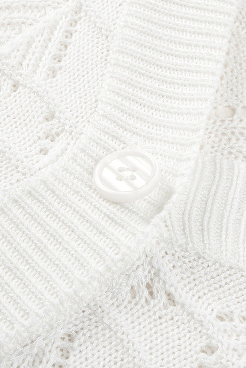 Crochet Knit V-Neck Button Front Long Sleeve Lightweight Cardigan Sweater