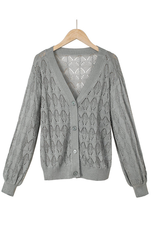 Crochet Knit V-Neck Button Front Long Sleeve Lightweight Cardigan Sweater