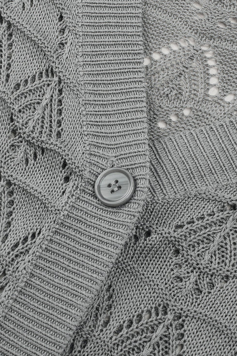 Crochet Knit V-Neck Button Front Long Sleeve Lightweight Cardigan Sweater