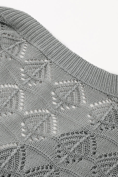 Crochet Knit V-Neck Button Front Long Sleeve Lightweight Cardigan Sweater