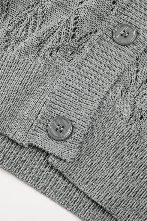 Crochet Knit V-Neck Button Front Long Sleeve Lightweight Cardigan Sweater