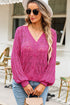 Crochet Knit V-Neck Button Front Long Sleeve Lightweight Cardigan Sweater