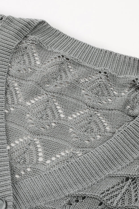 Crochet Knit V-Neck Button Front Long Sleeve Lightweight Cardigan Sweater