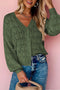 Crochet Knit V-Neck Button Front Long Sleeve Lightweight Cardigan Sweater