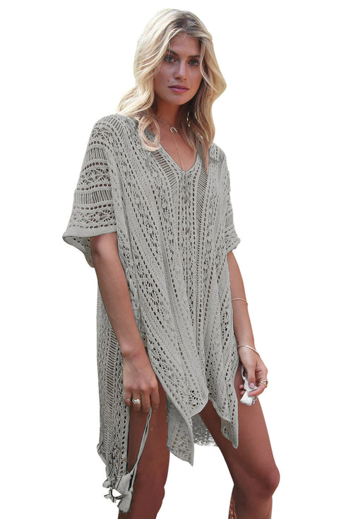 Crochet Knitted Tassel Tie Kimono Beachwear