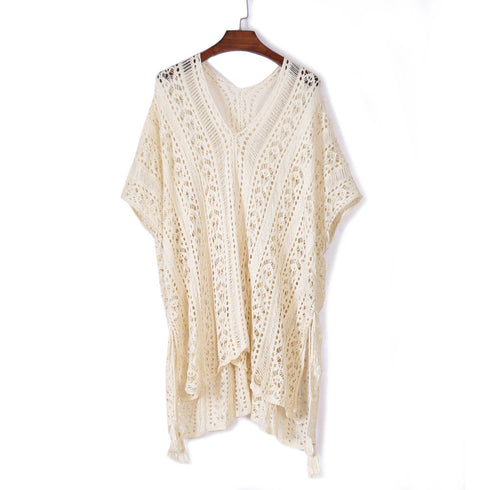 Crochet Knitted Tassel Tie Kimono Beachwear