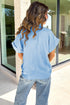 Crochet Lace Accent Rolled Short Sleeve Pullover Blouse