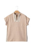 Crochet Lace Accent Rolled Short Sleeve Pullover Blouse