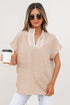 Crochet Lace Accent Rolled Short Sleeve Pullover Blouse