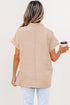 Crochet Lace Accent Rolled Short Sleeve Pullover Blouse