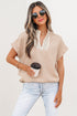 Crochet Lace Accent Rolled Short Sleeve Pullover Blouse