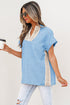 Crochet Lace Accent Rolled Short Sleeve Pullover Blouse