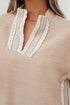 Crochet Lace Accent Rolled Short Sleeve Pullover Blouse