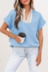 Crochet Lace Accent Rolled Short Sleeve Pullover Blouse